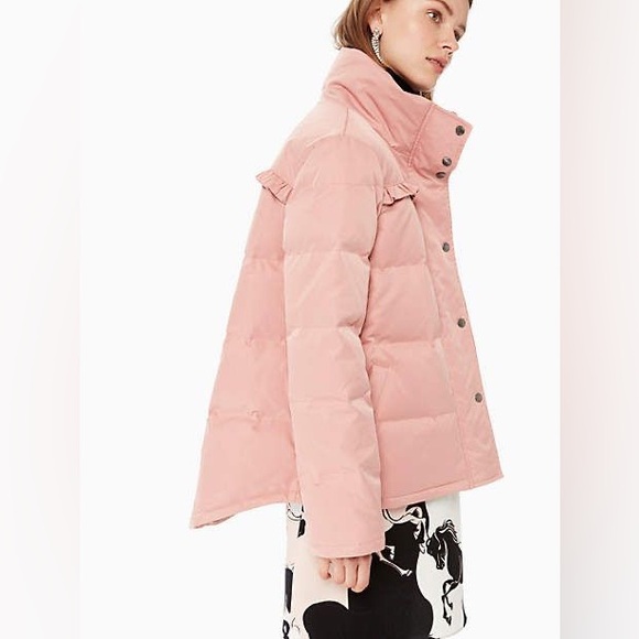 Kate Spade Ruffle Yoke Puffer Jacket Women’s Pink Peony Down NWT Size Large - Picture 16 of 16